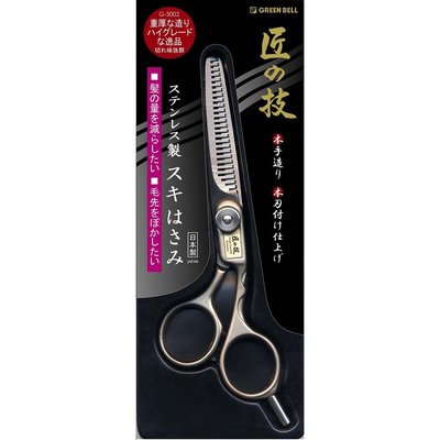 [霜兔小舖]日本製 匠之技 G-5002 鍛造不鏽鋼打薄理髮剪刀 L 148 mm 綠鐘