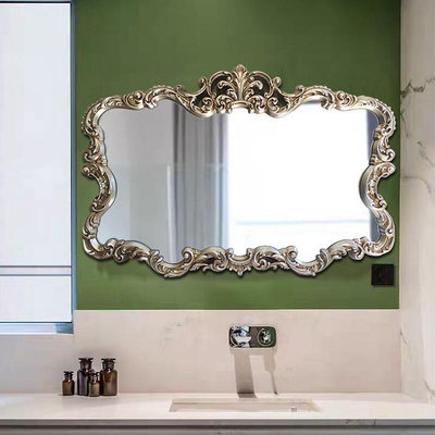輕奢歐式衛浴鏡法式復古衛生間鏡浴室鏡壁掛裝飾造型雕花梳妝鏡子