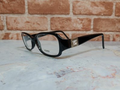 芬迪 全新真品【FENDI】 F754R 施華洛世奇 方形 水鑽 黑色 膠框 光學眼鏡