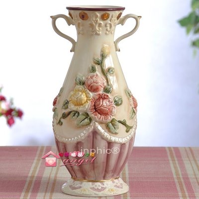 INPHIC-維多利亞手繪陶瓷玫瑰花陶瓷花瓶裝飾品