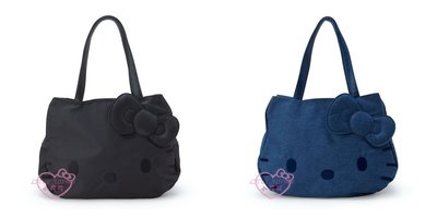 小花凱蒂日本精品♥ Hello Kitty 黑/深藍 大臉 造型 耐髒 簡約 肩背包 托特包 手提包 外出包 ~3