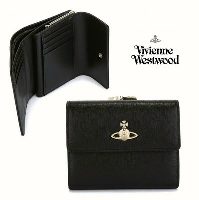 Vivienne Westwood ( 黑色 ) 防刮壓紋 真皮 三摺中短夾 皮夾 錢包｜100%全新正品｜特價!