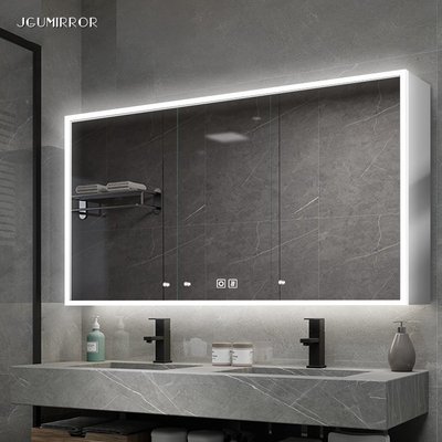 衛浴鏡柜單獨智能太空鋁浴室鏡柜帶燈衛生間收納鏡子柜掛墻式定制