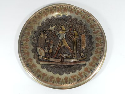 [銀九藝] 早期 銅器銅雕 埃及 人與鳥 銅盤 掛盤 紀念盤