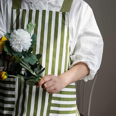 廚房圍裙韓版時尚小清新條紋簡約圍裙背帶奶茶店工作服罩衣