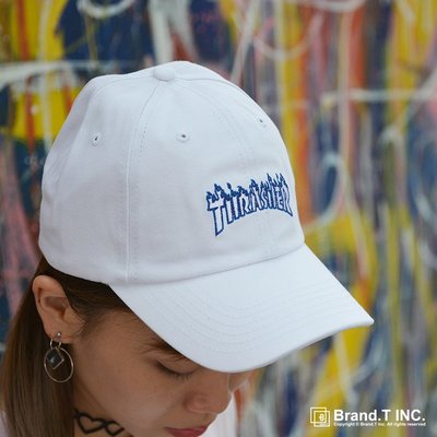 【Brand T】THRASHER OUTLINE FLAME DAD CAP 白色*刺繡*藍火焰*老帽*【HT010】