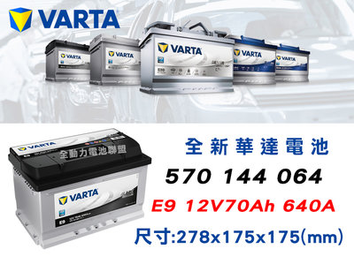 全動力-VARTA 華達 歐規電池 E9 (70AH) 570 144 064 奧迪 福斯 VOLVO 福特