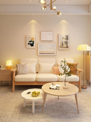 原木日式布藝沙發小戶型客廳代簡約雙三人北歐風