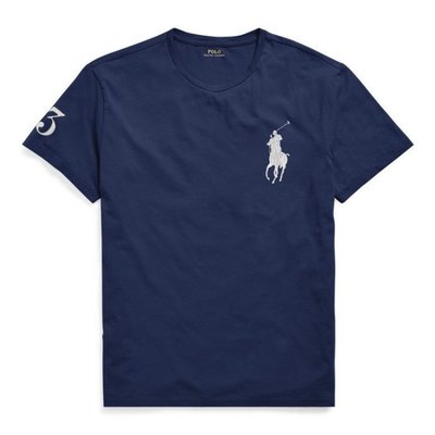 【Polo Ralph Lauren】RL 男裝大人 大馬短袖T恤 數字3 純棉素面短t 圓領短袖T恤 潮T 深藍色