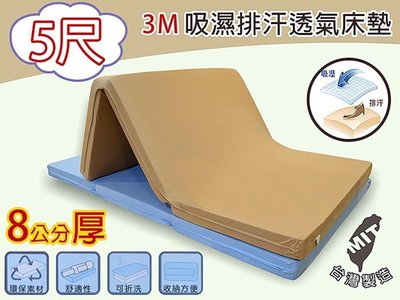 【在地人傢俱】3M吸濕排汗透氣床墊5尺單人折疊式床墊/三摺床墊/厚8公分薄墊~雙層床可用 SH064-12