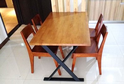 《鑫進行》全新 餐桌 實木餐桌 實木桌面 4.3尺 130cm 黑鐵腳 工業風