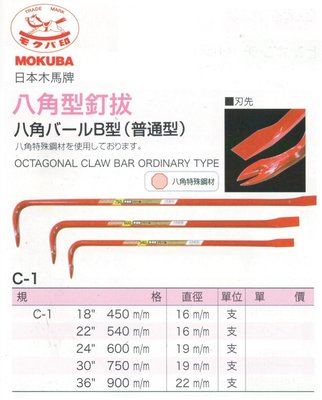 日本木馬牌 MOKUBA 八角型釘拔 C-1