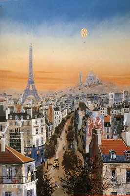 台製拼圖 1000片 巴黎風景畫 巴黎街景 巴黎鐵塔 熱氣球 夜光拼圖 裝飾畫 插畫 桌遊 France Paris Eiffel Tower Puzzles