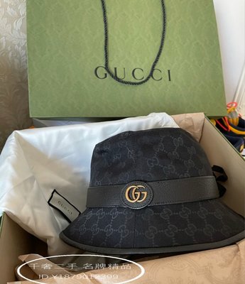 千奢二手 Gucci 帽子 新款 雙G 金扣滿logo印花 帆布 軟呢帽 漁夫帽 576587