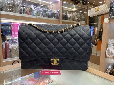 ☆最愛二手精品☆ CHANEL MAXI JUMBO COCO 33 香奈兒黑色荔枝皮牛皮金鍊雙蓋雙鍊肩背包 33cm A58601 B9271