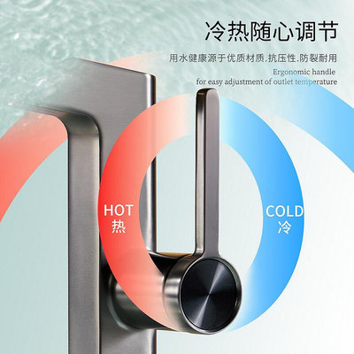 【現貨】RKT4全銅智能數顯冷熱抽拉式面盆水龍頭雙模式出水噴頭灰色浴室臺