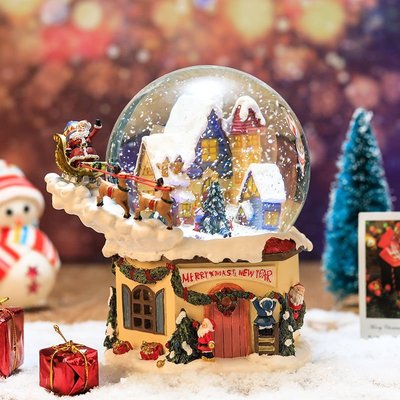 下殺圣誕老人發光旋轉水晶球創意自動飄雪花音樂盒禮品圣誕節兒童禮物~特價特賣