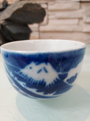 阿公阿嬤的老碗盤/台灣早期老碗盤 富士山 茶杯 (4個一標) 青花茶杯