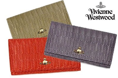 Vivienne Westwood ( 皮革壓紋：紫色/ 米駝色 / 橘紅色) 二摺長夾 皮包 錢包｜100%全新正品｜特價