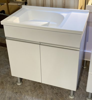 80X48白色人造石洗衣槽+防水白木紋櫃(德浦家具)