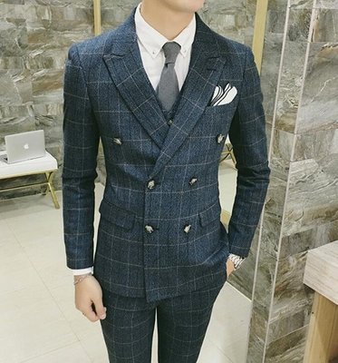 FINDSENSE品牌 韓國男 經典格紋 修身西裝 小西裝 西裝外套 單件外套