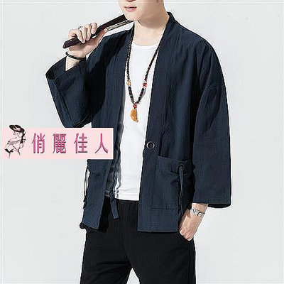 新品熱賣春夏中國風七分袖道袍漢服男士加肥大尺碼胖子日式和服和風小外套外套