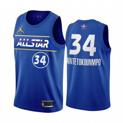 揚尼斯·阿德托昆博 （Antetokounmpo）NBA 2021全明星賽球衣 熱轉印款式 34號 藍色