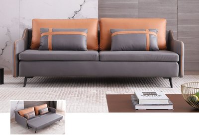 ☆[新荷傢俱] ☆W 344 高級灰橘色沙發床 / 雙色科技布沙發 / 可拆洗布沙發 / 客廳椅 / 沙發床(附靠枕)