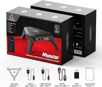 【樂活時尚館】AIMZENIX MONSTER跨平台遊戲鍵盤滑鼠轉換器PC/PS5/PS4/Xbox/Switch
