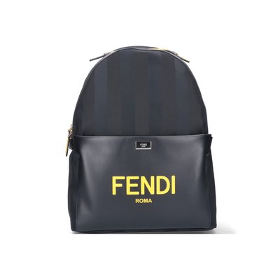 [全新真品代購-F/W20 SALE!] FENDI 黑色皮革拼接 LOGO圖案 後背包