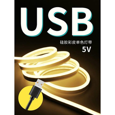 USB燈帶led燈條氛圍燈補光硅膠電池自粘宿舍模型手辦電腦5V低壓霓虹充電競裝飾顯示器電視機箱電腦桌面單色暖