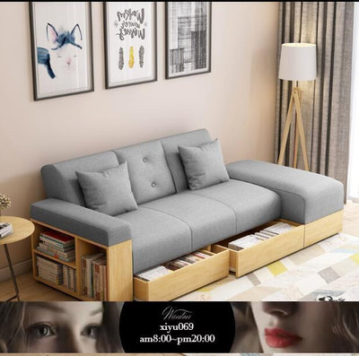 現貨：小戶型日式沙發床兩用可折疊多功能客廳雙人布藝梳化床組合多功能收納沙發床色