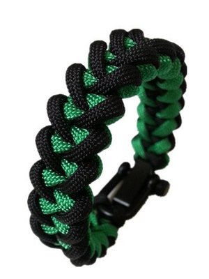 『Paracord mix』 U型扣魚骨編織傘繩手環 黑綠