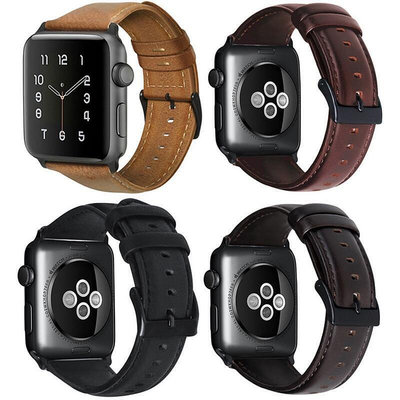 現貨：適用蘋果瘋馬紋錶帶apple watch 5 4 40mm 44mm真皮錶帶 iwatch3 2 1代牛皮手錶帶