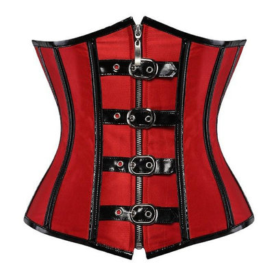 塑身衣黑色歐美性感塑身上衣皮帶扣corset紅色塑身衣女士托胸宮廷束身衣