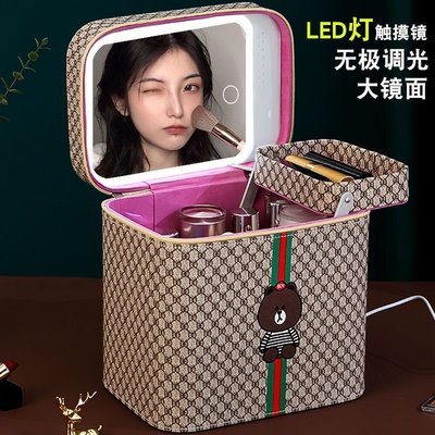 LED鏡觸摸韓版化妝包大容量新款可愛便攜化妝箱大小號網紅收納盒~特價