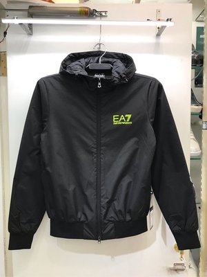 EA7 Emporio Armani 黑色 素面 大Logo 鋪棉 防風 連帽 風衣外套 全新正品 男裝 歐洲精品