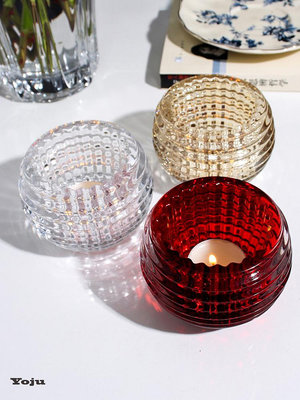 Yoju歐式璀璨水晶玻璃小燭台客廳家用桌面圓球花瓶擺件蠟燭杯-萬貨鋪（可開統編）