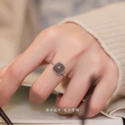 和田玉小方糖戒指氣質顯白純銀鍍18k金玉石指環小眾設計特艾超夯 精品