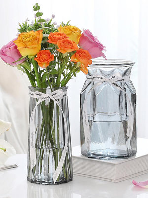 【二件套】歐式簡約創意玻璃花瓶幾何豎楞水養鮮花百合插花器擺件台北有個家