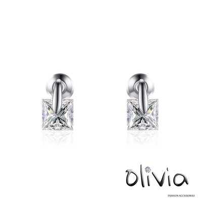 耳針耳環 簡約方形鋯石厚鍍14K真金耳針耳環【N00658】Olivia Fashion