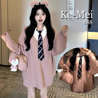 克妹Ke-Mei【ZT83522】Swetty甜筒少女學院風二件毛衣洋裝