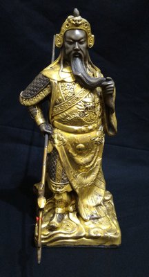 [千古齋]清中期~鎏金銅 關聖帝君立像~