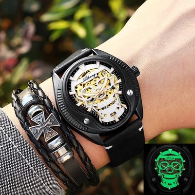 熱銷 手錶腕錶2020新款艾浪正品手錶個性酷黑骷髏頭男士手錶自動機械錶廠家貨源 可開發票