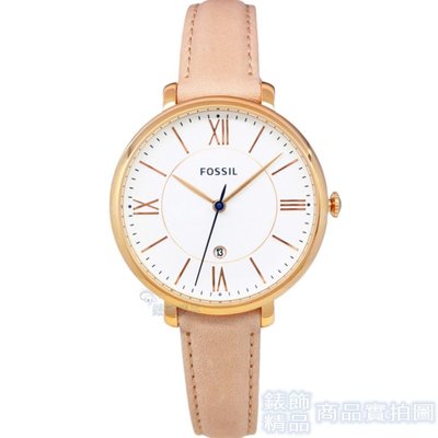 FOSSIL ES3988手錶 玫瑰金框 白面 羅馬時標 粉色錶帶 36mm 女錶【錶飾精品】