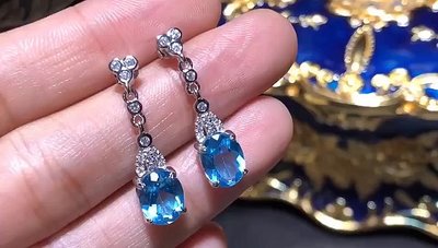 【托帕石耳環】天然托帕石耳環 托帕石耳墜 藍色托帕石 亮麗的藍色 清透閃耀
