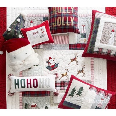 ��耶誕節裝飾�� 平安喜樂耶誕季 外貿耶誕系列純棉絲絨立體刺繡抱枕靠枕腰枕多款-慧友芊家居