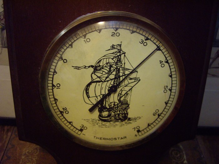 歐洲古物時尚雜貨歐洲古物船圖三功能錶HYGROSTAR THERMOSTAR BAROMETER擺飾品古董收藏小瑕| Yahoo奇摩拍賣