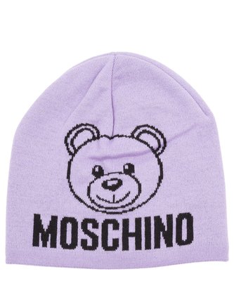 MOSCHINO 絕版精品~唯美淡粉紫色熊熊羊毛毛線帽針織毛帽!義大利製造~
