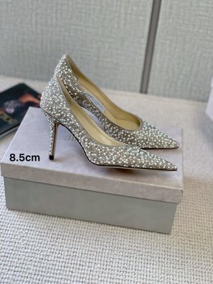 新品JIMMY CHOO 珍珠水鉆尖頭高跟鞋細跟水晶新娘婚鞋真皮女宴會單鞋 35-39 跟高 6.5cm促銷